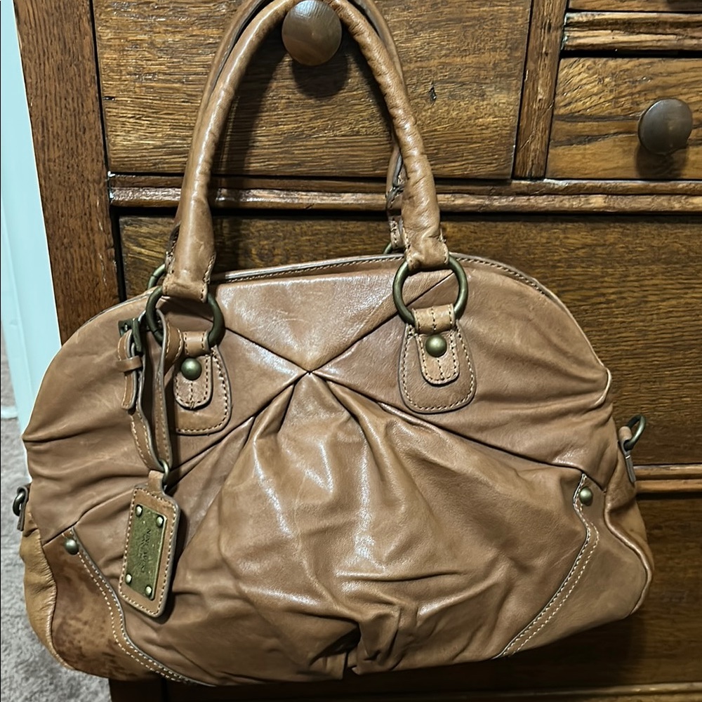 Nine West Tan Satchel with Soft Leather and Elegant Design